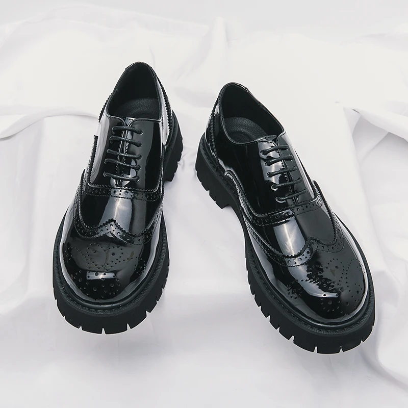 Black-Thick-Soled-Lace-Up-Oxford-Shoes-Round-Head-Platform-Leather ...