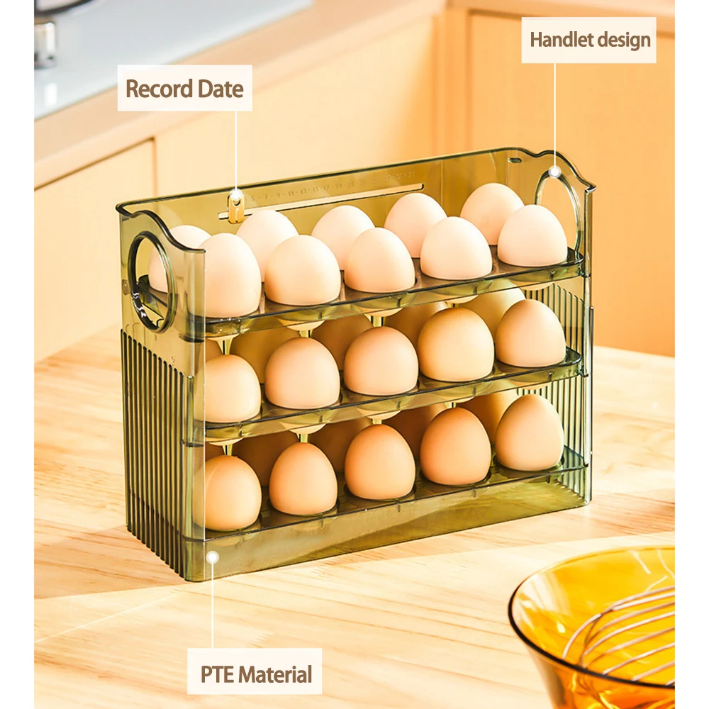 Large Capacity Egg Storage Box - Portable Multi-Layer Egg Organizer with Auto OpeningClosing