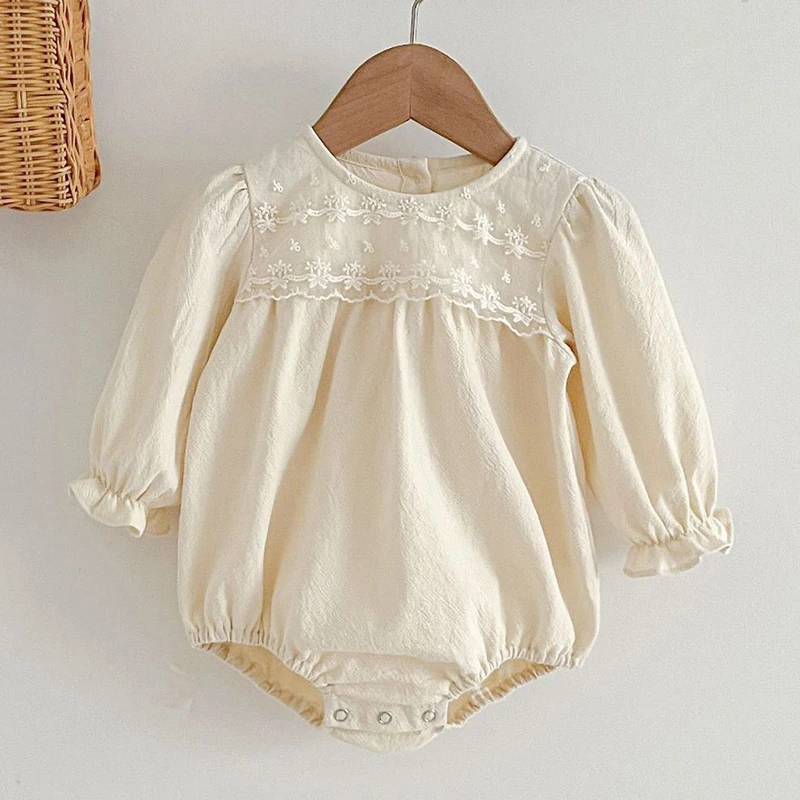 Spring Infant Kids Baby Girls Long Sleeve Solid Color Sisters Dress Autumn Newborn Baby Girls Lace Clothes Rompers