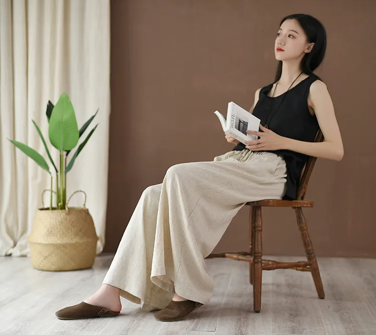 cropped leggings Full Length Wide Leg Pants Vintage Loose Elastic Waist Solid Color 2022 New Summer Clothes Pockets Women Pants RV874 carhartt pants