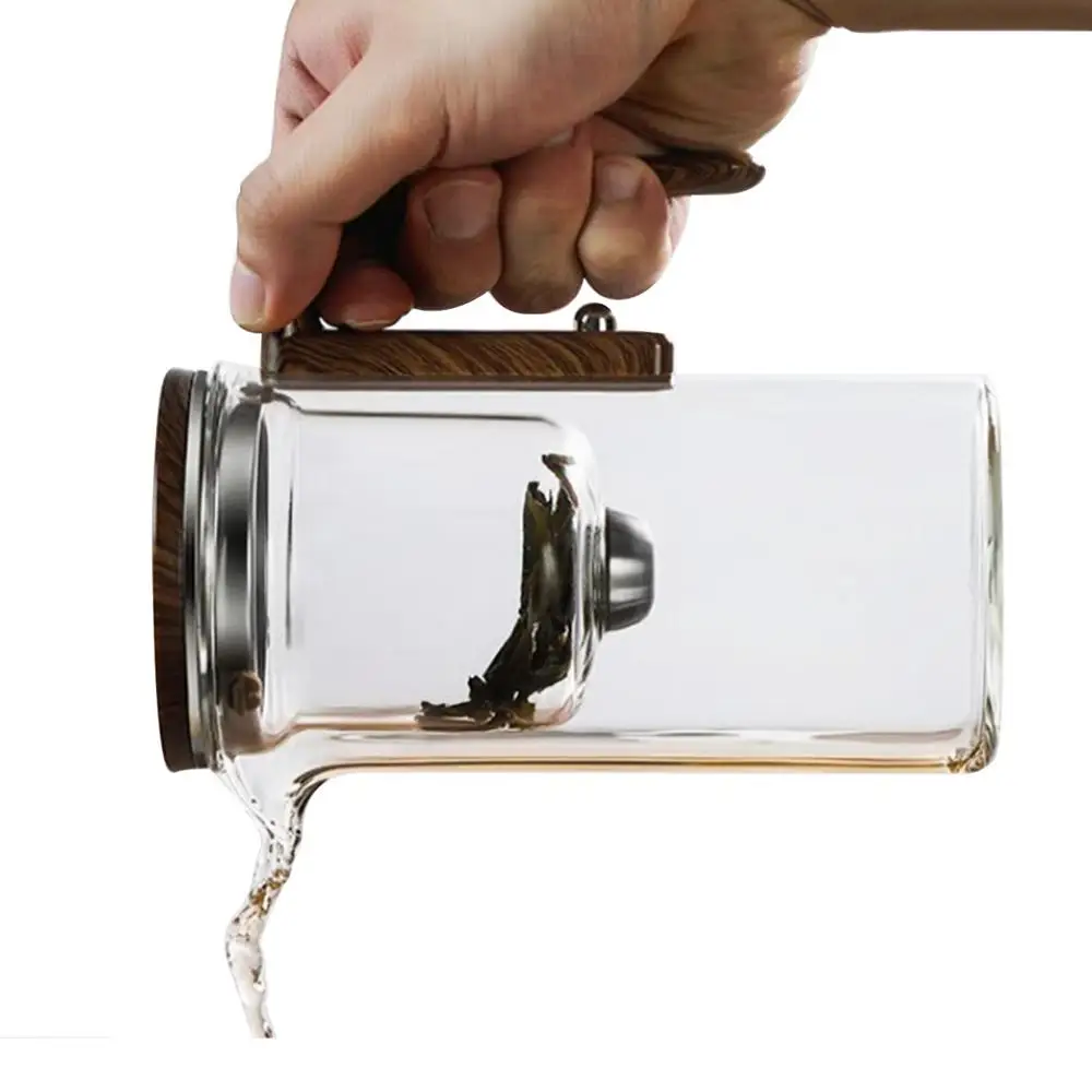 Description Picture 2 of itemGlass Teapot With Strainer Loose Tea Wooden Handle Teapot With Infuser Detachable Design Clear Water Separation Glass Teapot