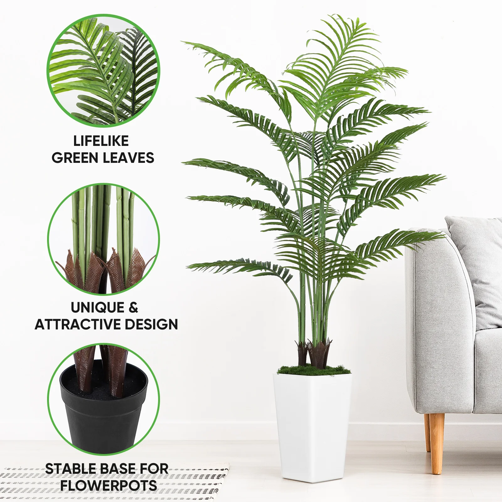 Artificial Areca Palm Plant 5FT Palm Tree Tropical Palm Plant Dypsis Lutescens Plants in Pot for Home Office Living Room