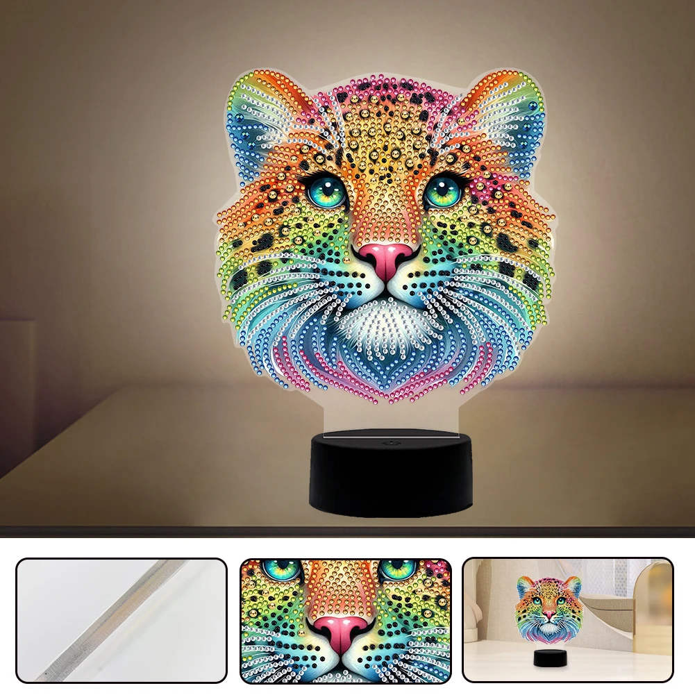 Lampada Notte Gatto Fai Da Te Con Pittura A Diamanti 5D – Luce LED 7 Colori Con Cavo USB Per Decorazione Casa - 3