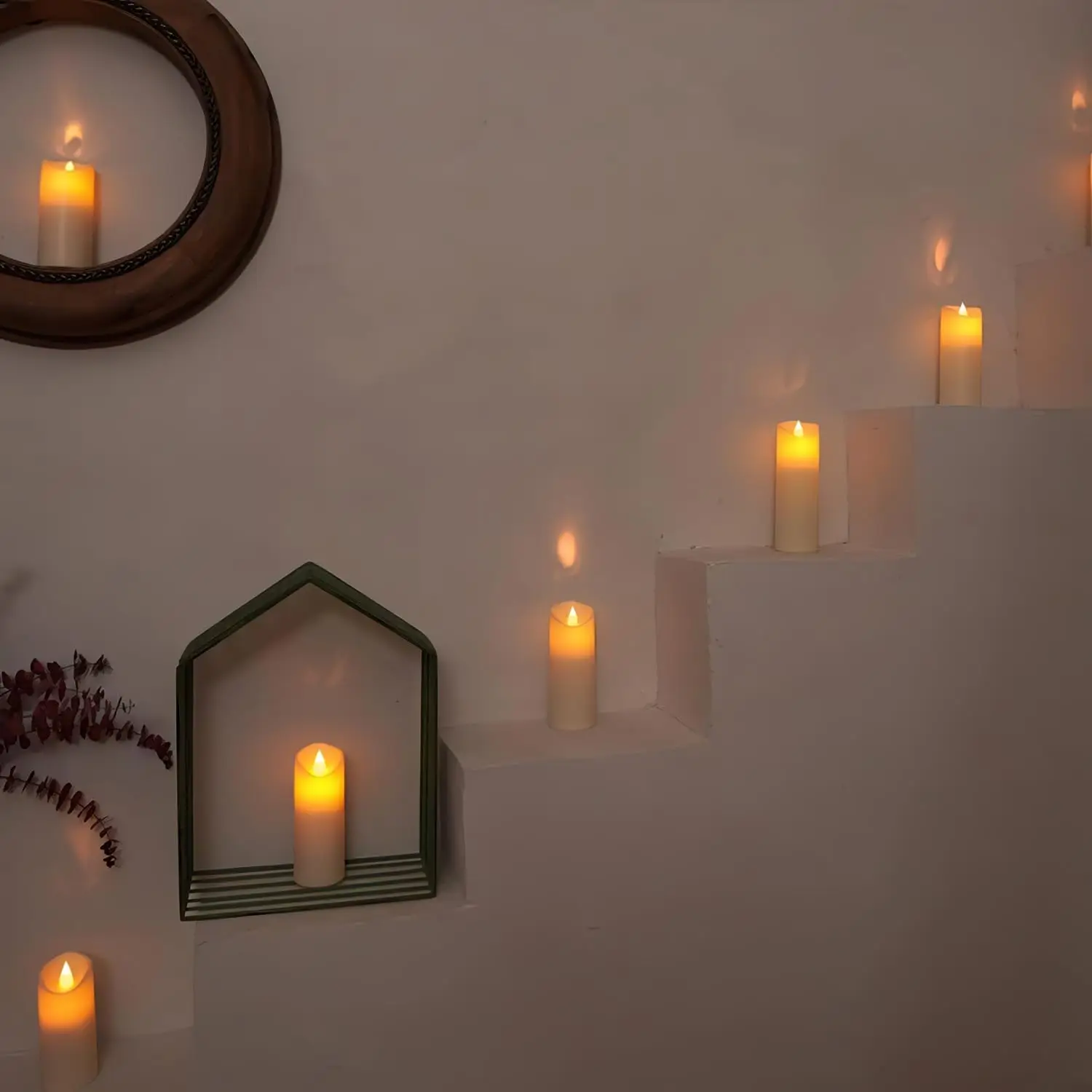 USB Powerd Rechargeable Led flickering Pillar paraffin candle Wavy edge Moving wick Wedding Party Table Decoration D5.3cm-Amber