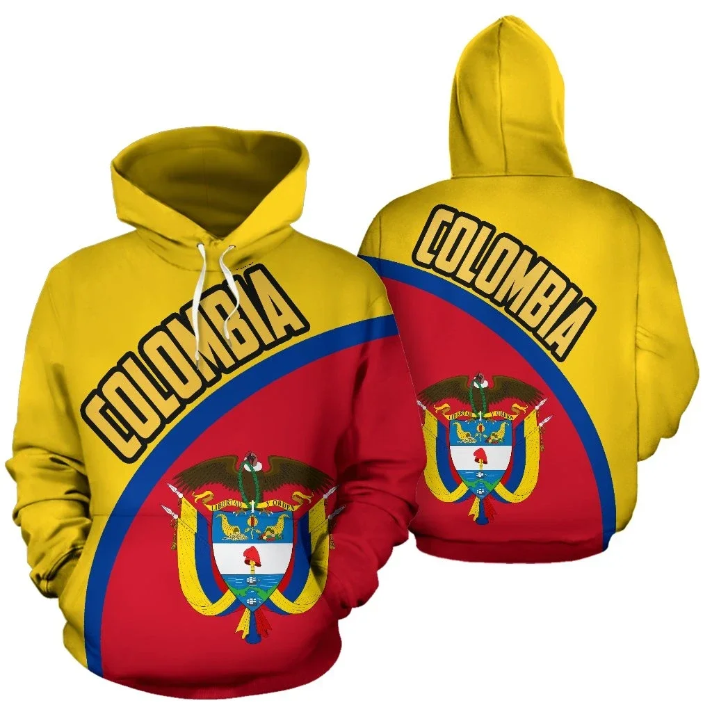 Sudadera con capucha con estampado de mapa y emblema nacional de Colombia, sudadera con capucha con bandera y flor de hibisco para hombres, ropa deportiva para caballeros, sudaderas con capucha para m
