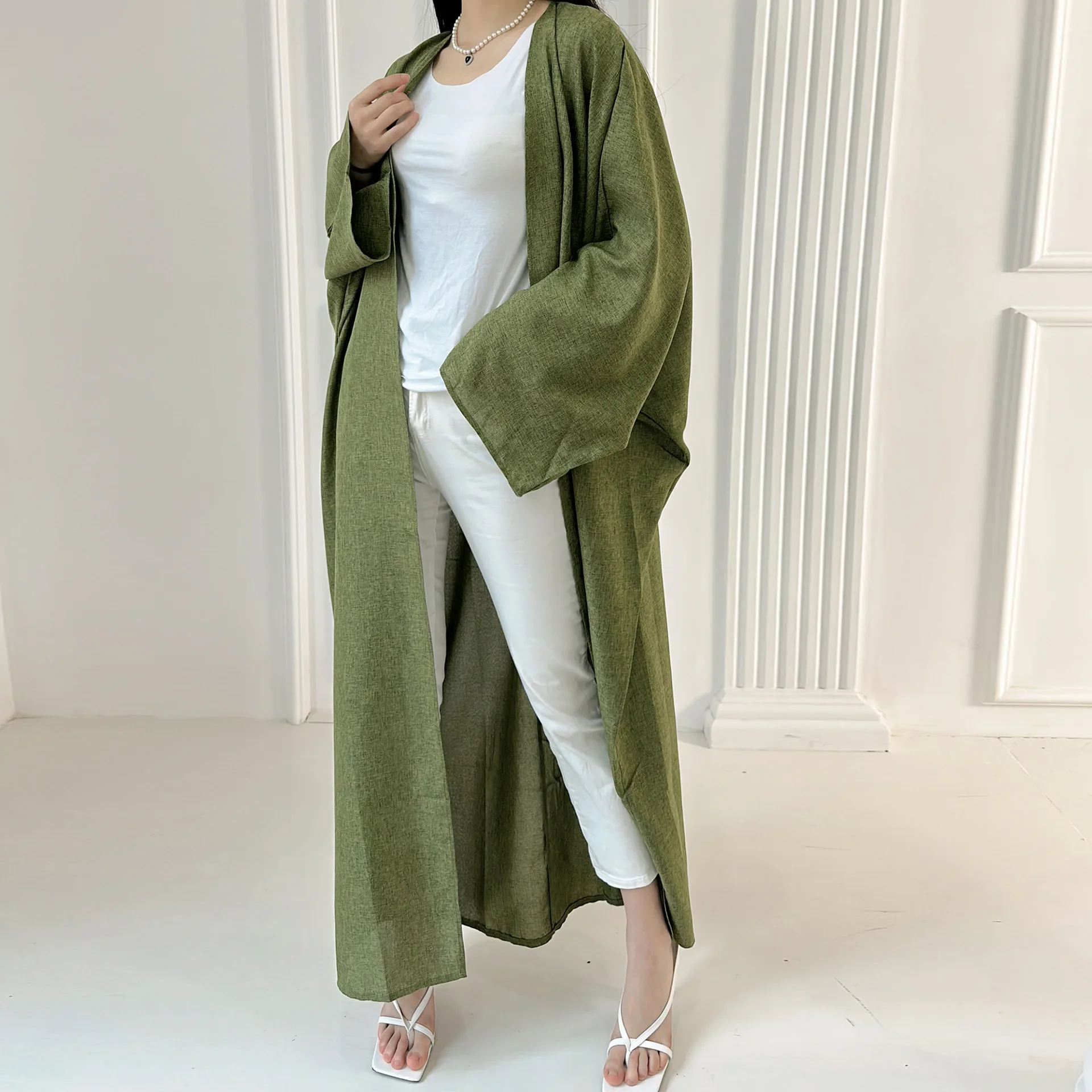 Cotton Linen Open Abaya for Women Kimono Muslim Hijab Dress Casual Plain Abayas Dubai Luxury Turkey Islamic Outfit Kaftan Robe