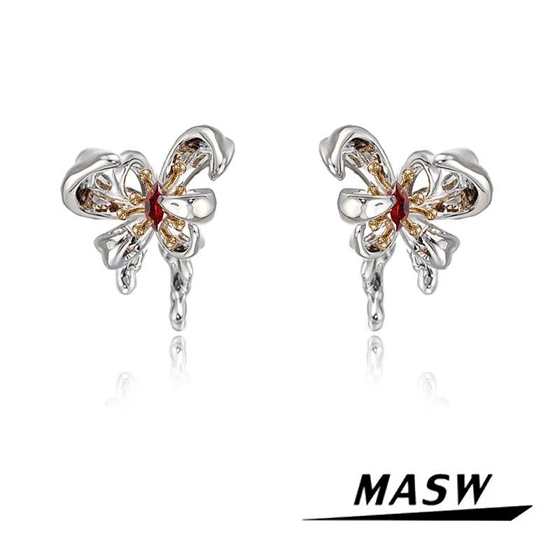 

MASW Original Design Sweet Korean Temperent High Quality Red Glass Butterfly Earrings For Women Girl Gift Hot Sale Jewelry