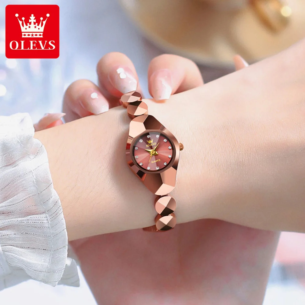 OLEVS Top Brand Luxury Tungsten Steel Quartz Watch for Women Fashion Rose Gold Bracelet Elegant Women Dress Watches Reloj Hombre