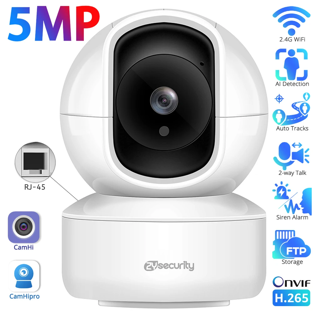 5MP Wifi Gözetleme Kameraları Kapalı İnsansı İzleme PTZ H.265 Akıllı Ev Güvenlik Koruması Bebek Monitörü Ses SD Kart IP Kamera CamHipro