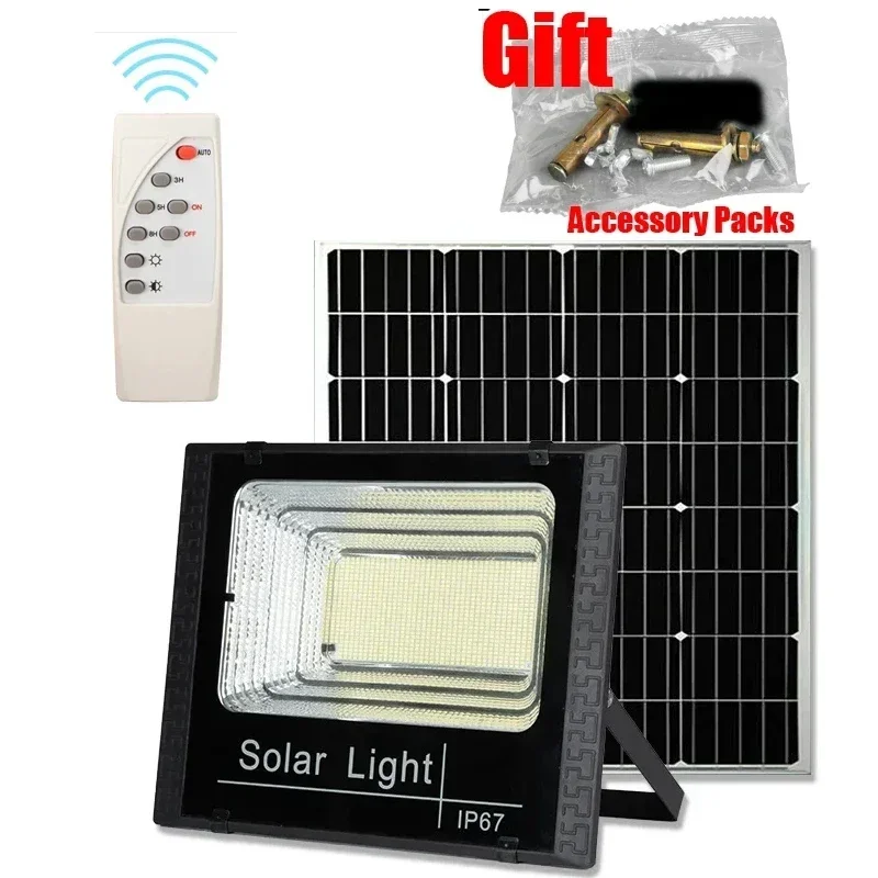 Super Bright Solar Flood Lights com controle remoto, Powered LED Spotlight, Refletor impermeável ao ar livre, 50W-500W