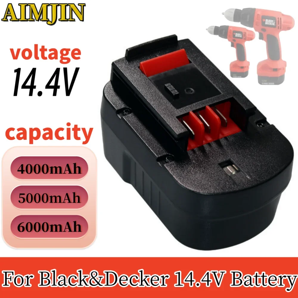 

14.4V 4.0/5.0/6.0Ah NI-MH replaceable battery for Black&Decker 14.4V cordless tool FSB14 A14 BD1444L HPD14K-2 CP14KB HP146F2 bat