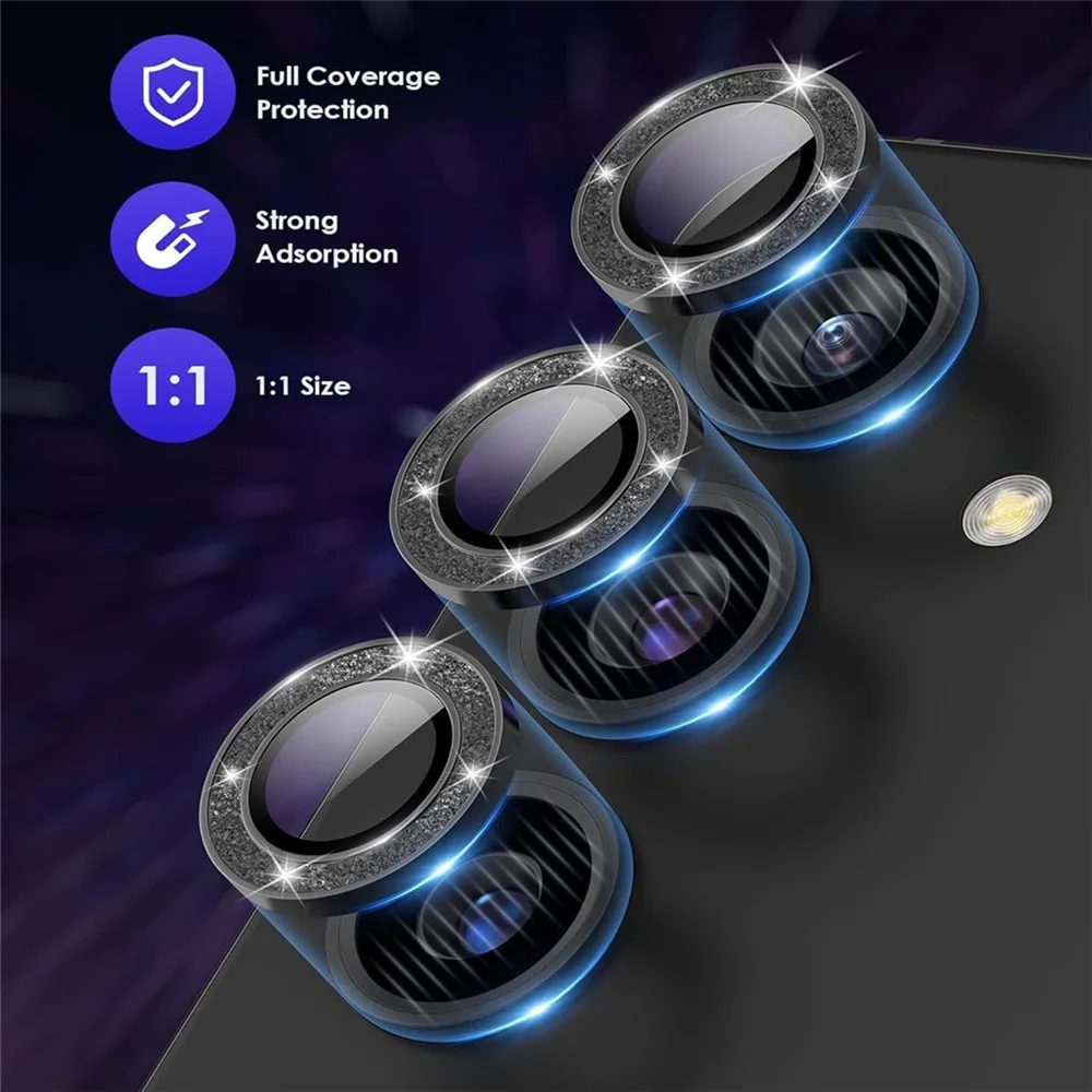 Sparkling Glitter Metal Glass Lens Protector Set - Full Camera Coverage