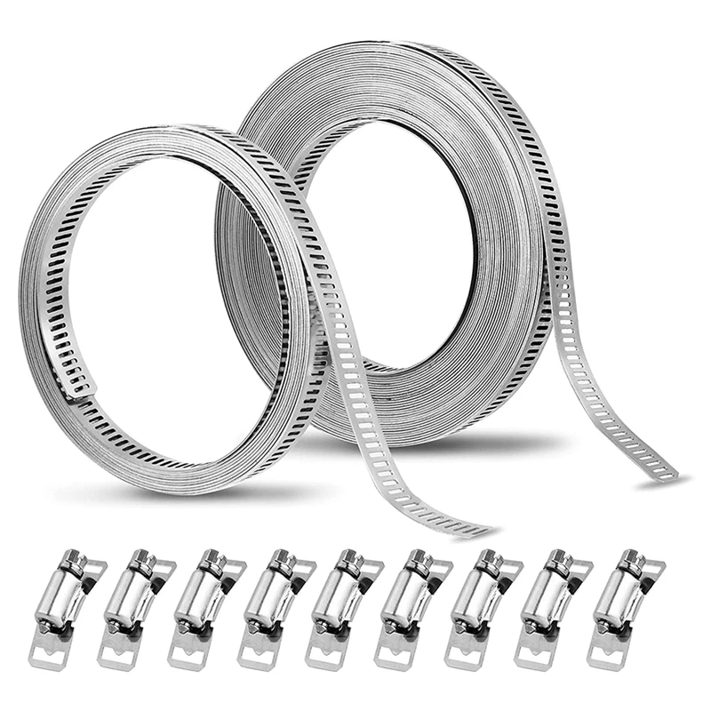 

2 Rolls Hose Clamps Stainless Steel Band Hose Clamps 24 Adjustable DIY Worm Gear Hose Clamps (9.8 FT + 32.8 FT)