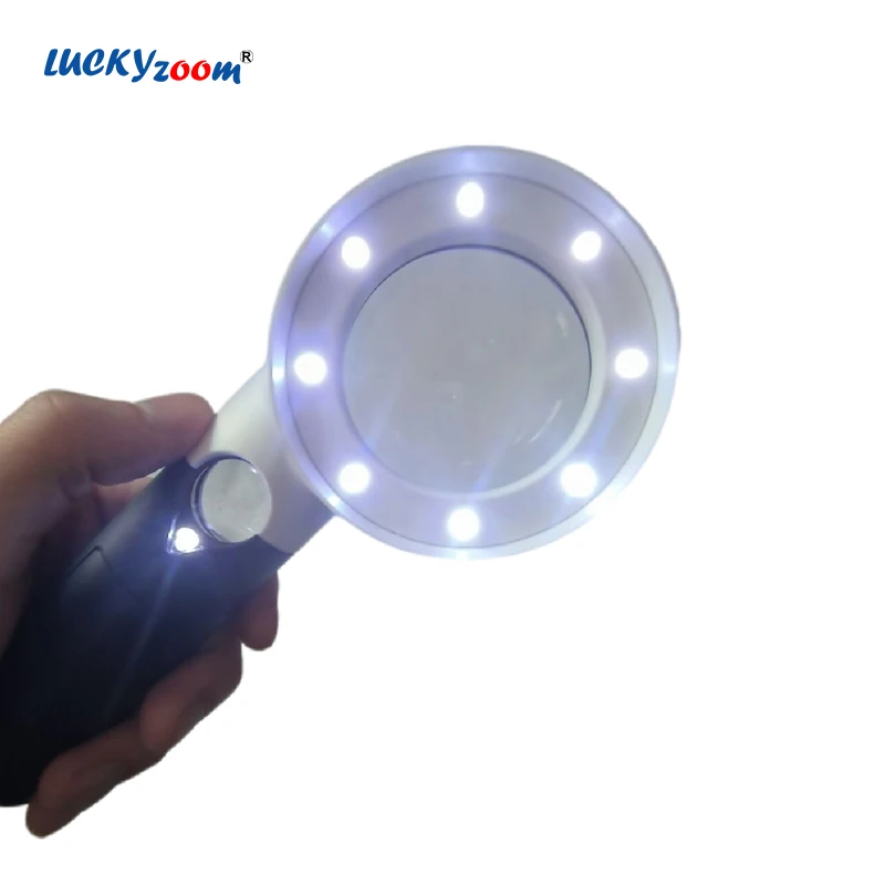

Handheld 7X 20X Illuminated Magnifying Glass 8 LED Light Magnifier Elderly Reading Jewelry Loupe Black White Dual Lens Lupa