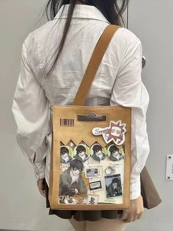 JIAERDI New Transparent Brown Messenger Bag Women Vintage Leather Ita Bag Female Harajuku Aesthetic  Shoulder Crossbody Bags