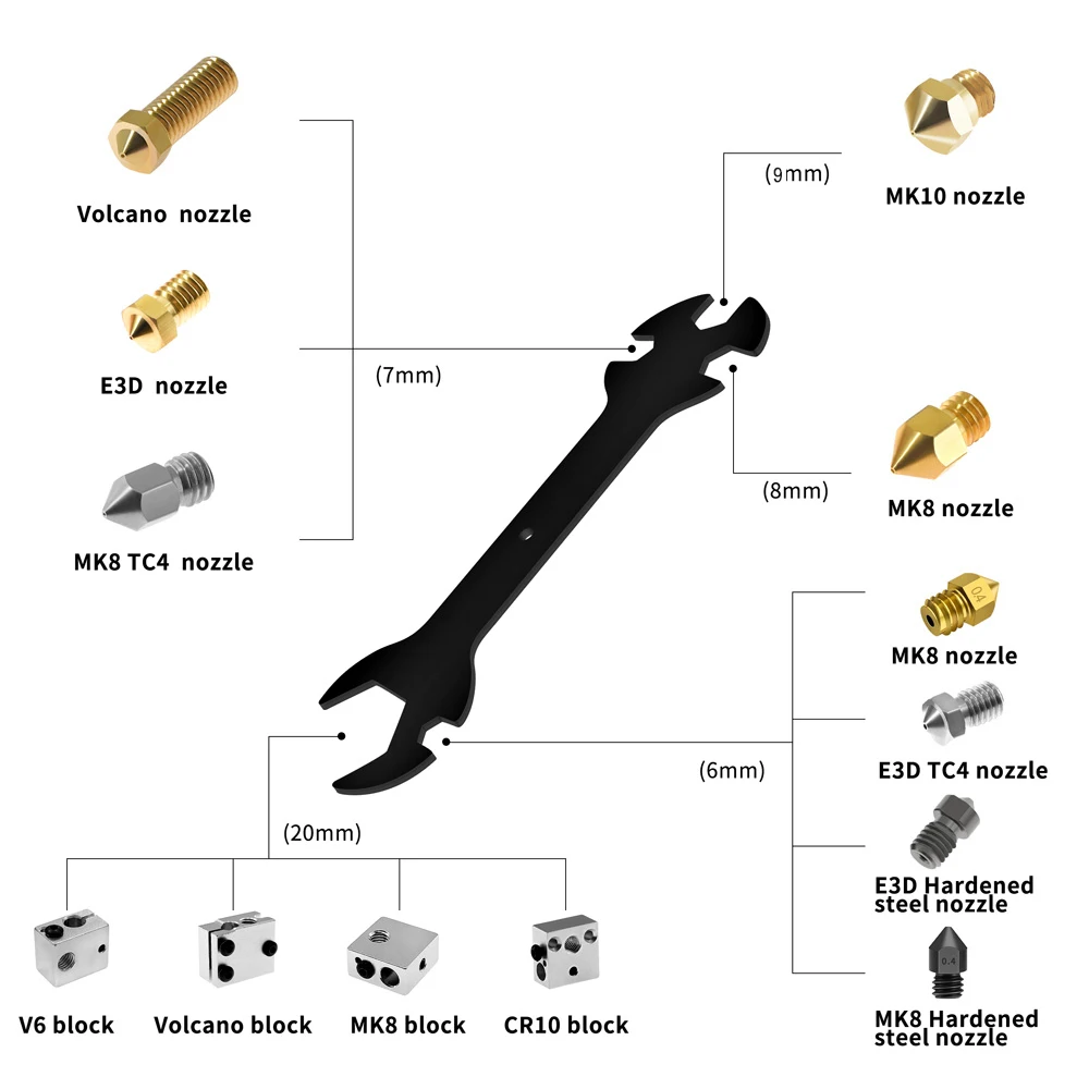 Twotrees E3D Nozzle Mini Spanner M2 M2.5 M3 M4 Screw Nut Hexagonal Cross Wrench Sleeve socket Maintenance Model Wheel Tool