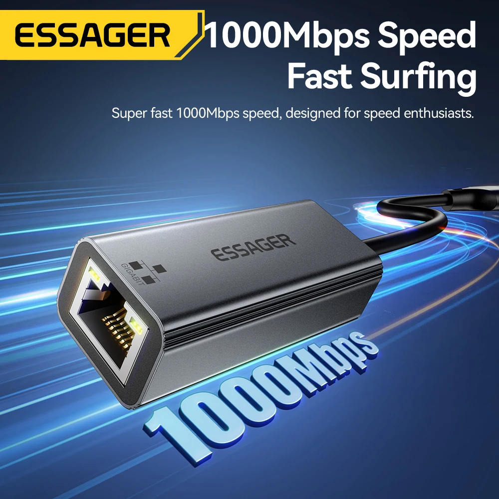 Essager 2-in-1 Ethernet Adapter USB-A/Type-C to RJ45 Network Card 1000Mbps Ethernet Gigabit Adapter Lan Card for MacBook Laptop