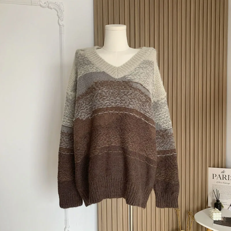 

Свитер в винтажную полоску, женский модный Повседневный свободный свитер в Корейском стиле, Женская эстетика