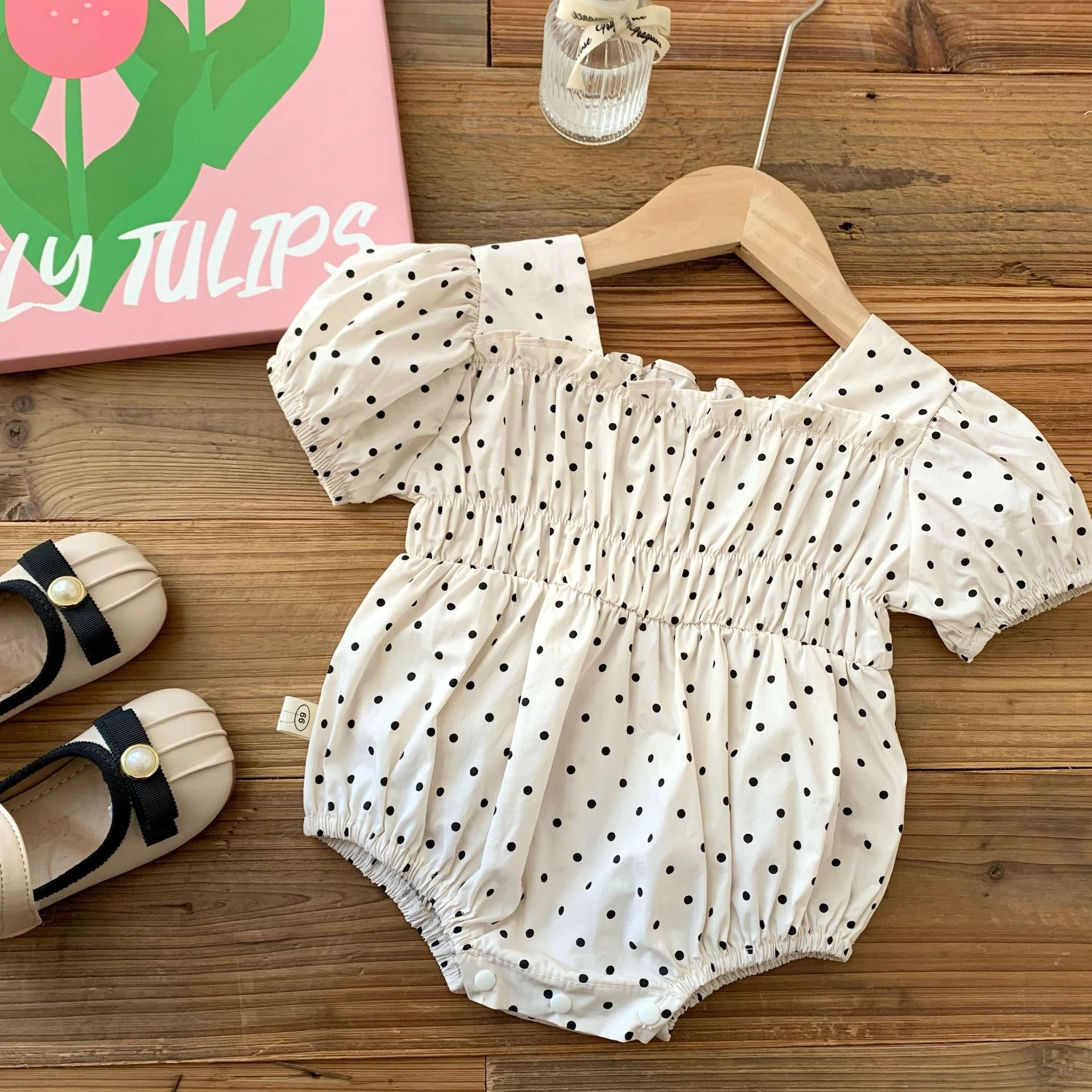 2023 Summer Newborn Baby Girls Bodysuits Short Sleeve Cotton Polka Dot