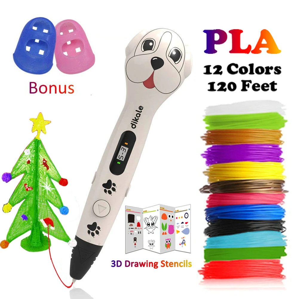 3D Printing Pen, Cute Dog OLED Screen 3D Pen, Printer Pencil with free 3M * 12Colors PLA Filament, DIY Hobbies Toy