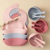Free Custom Name  Baby Silicone Feeding Set Baby Bibs Kids Dishes Plate Feeding Bowl Spoon Fork Children's Tableware 2