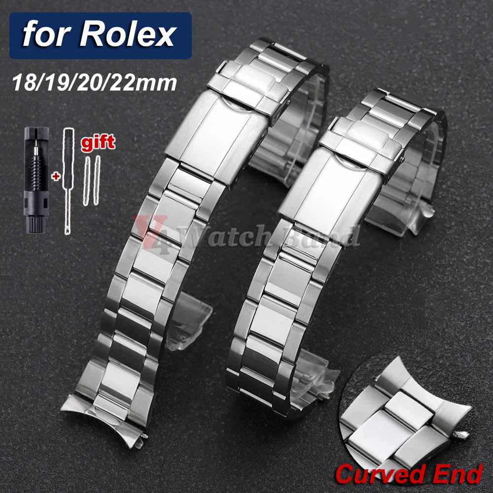 Sleek Stainless Steel Sport Bracelet Strap with Universal Folding Buckle – Curved End Design