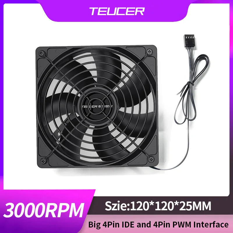 TEUCER 4 Pin High Speed Dual Ball Bearing 12cm Case Cooling System 3000RPM Fan For PC BTC Mining Frame Server Chassis Miner |