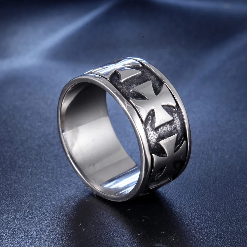 Silver color Knight Templar Cross Rings Black Punk Crusaders Band Rings for Mens Promise Jewelry Anel Dropshipping 3