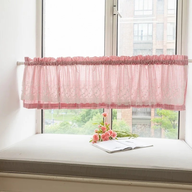pastoral wind short curtain pierced door curtain kitchen cabinet curtain partition coffee curtain fabric curtain double layer 4