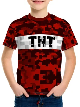 2026 Fashion New Kids TNT Block Print T-shirt Crew Neck Short Sleeve Pixel Game Casual Streetwear Tee Tops 1