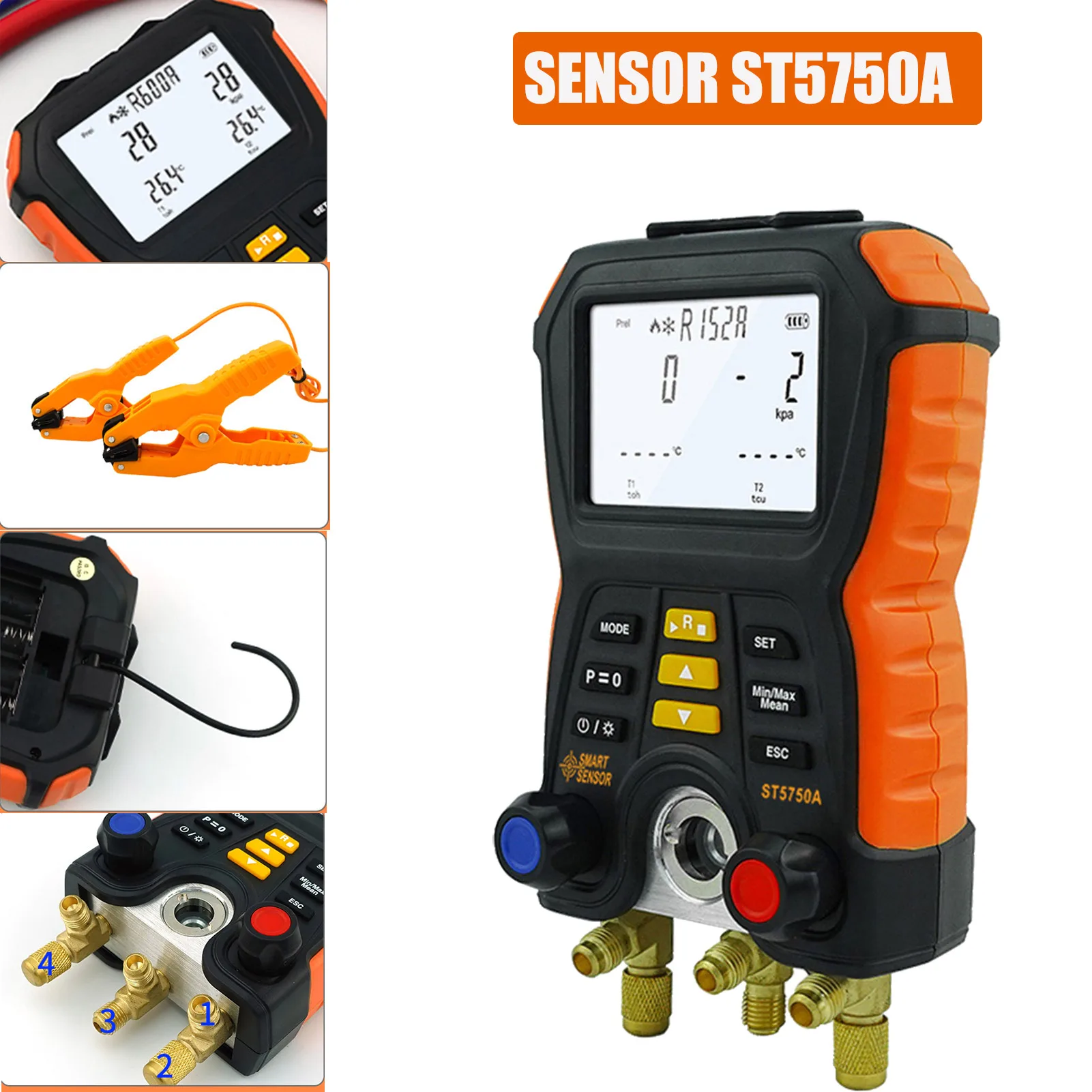 ST5750A 전자 매니 폴드 미터 냉동 시스템 83 종 냉매 용 디지털 매니 폴드 게이지 압력 누출 감지, 전자 매니폴드 미터 냉동 시스템