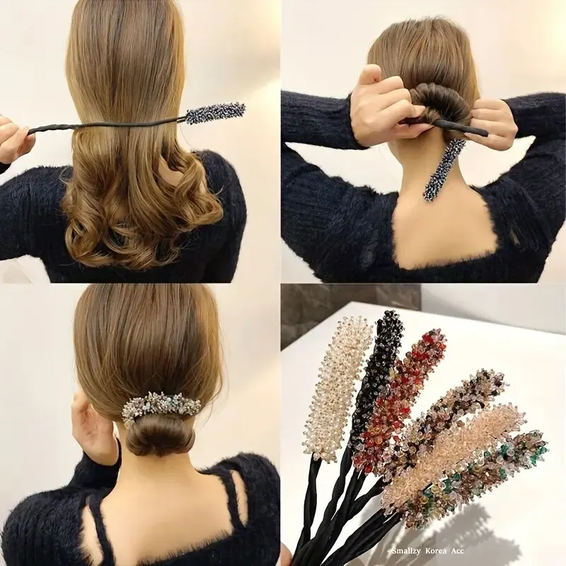Crystal Hair Curler Women's Simple Braided Hair Headwear Design Styling Tools Versatile Fluffy Flower Bud Head Accessory