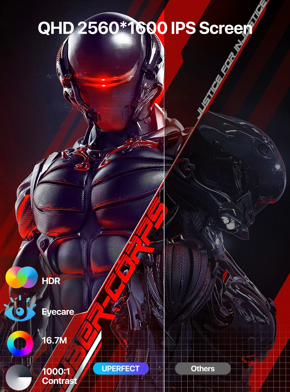 UPERFECT 2K 144Hz ޴   18 2560x1600 QHD 100% DCI-P3 IPS HDR HDMI Ʈ  Ӹ ˷̴ ձ ̽(VESA Ʈ ÷ ), 