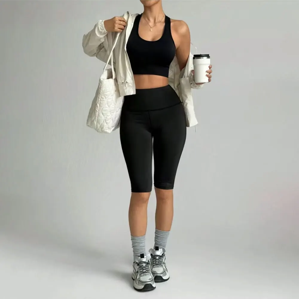 Women’s High Waist Solid Color Capri Sports Leggings Summer Cool Breathable Bottoms For Fitness Jogging Cycling Yoga Sweatpants 1