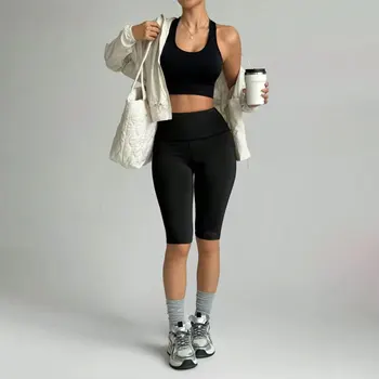 Women’s High Waist Solid Color Capri Sports Leggings Summer Cool Breathable Bottoms For Fitness Jogging Cycling Yoga Sweatpants 1