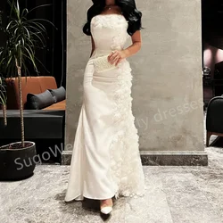 Ivory Strapless Formal Women Evening Dresses Saudi Arabia Long Birthday Prom Gowns for Wedding Party Dress Free shipping