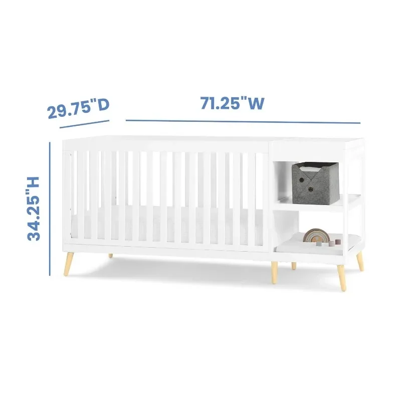 4-in-1 Convertible Crib and Changer, Bianca White w/Natural 5