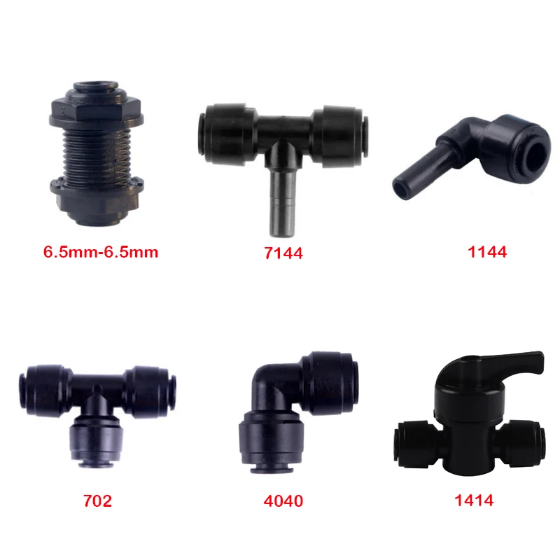 6.5mm Black RO Water Fitting 1/4" Straight Elbow Tee POM Coupling Hose PE Pipe Bulkhead Connector Water Filter Parts