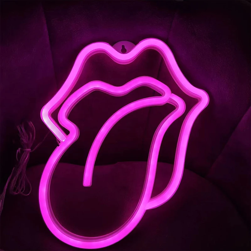 Mouth tongue Neon Light Sign LED Sexy Lips Lamp Decoration Table Room Shop Wall Party Gift USB & Battery Case Powered 1