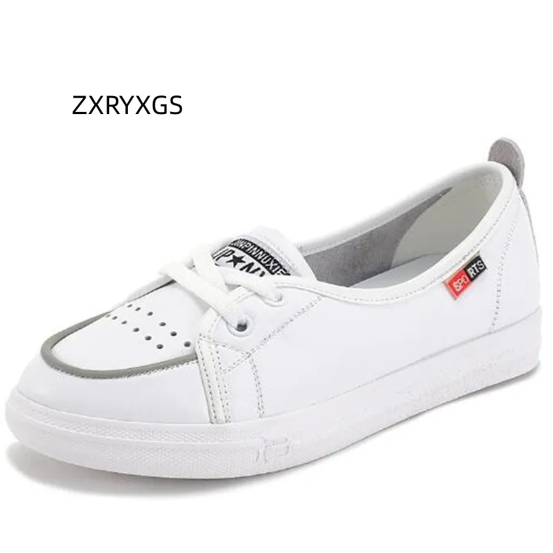 

ZXRYXGS Top Layer Cowhide White Sneakers Women's Casual Shoes 2023 Autumn Deep Mouth Large Size Soft Sole Flat Shoes Large Size