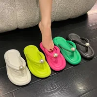Fashion Pearl Soft Flip Flops for Women 2024 Summer Clip Toe Platform Pillow Slides Sandals Woman Light Non Slip Beach Slippers 1