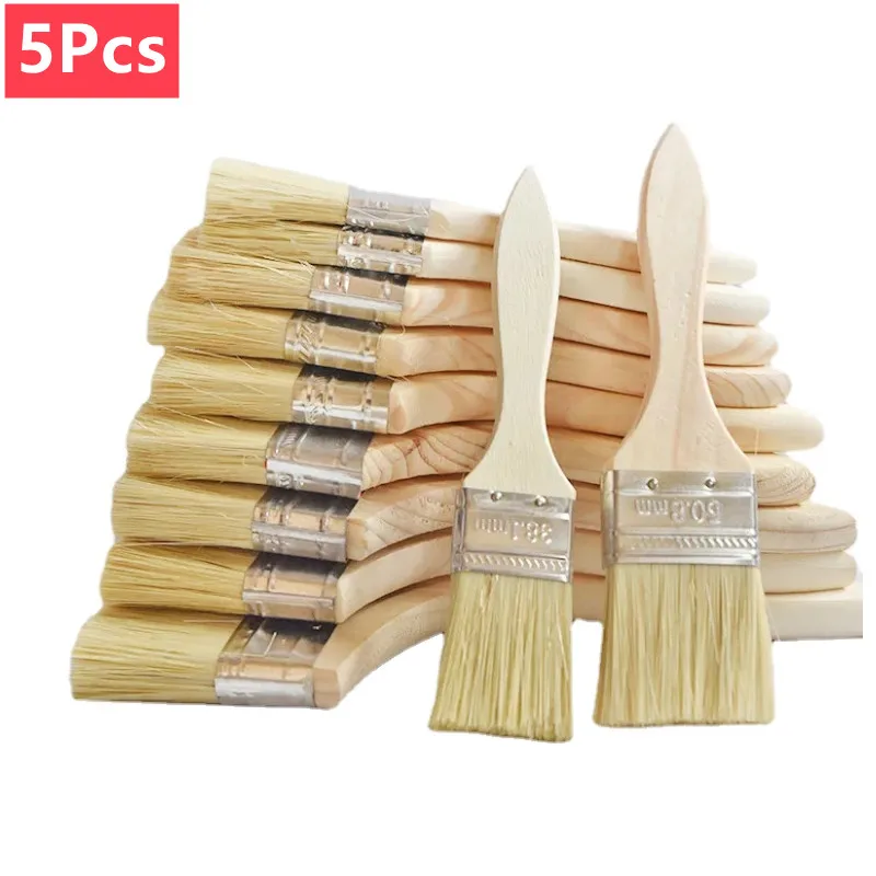 Paint Brushes 5pcs Paint Brush Wooden Handle BBQ Brush 1/2/4/5/6 Inch Soft Hair Painting Brushes Wall Furniture Paint Tool Set