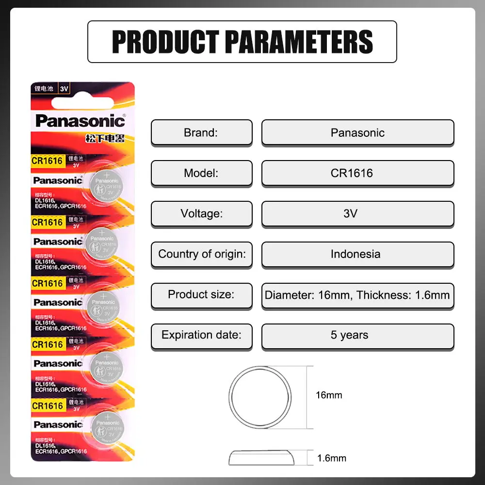 30PCS Original Panasonic CR1616 CR 1616 DL1616 ECR1616 BR1616 Lithium Battery For Watch Remote Control Calculators Button Cells button cell battery