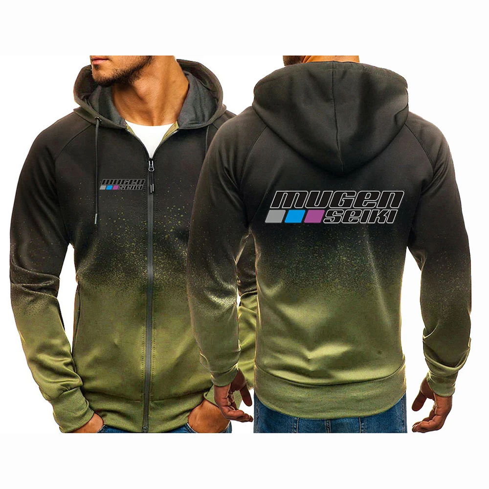 Mugen Seiki 남성용 캐주얼 힙합 하라주쿠 그라데이션 컬러 후드 재킷 코트, 스트리트웨어, 용수철 가을, 신상 2024