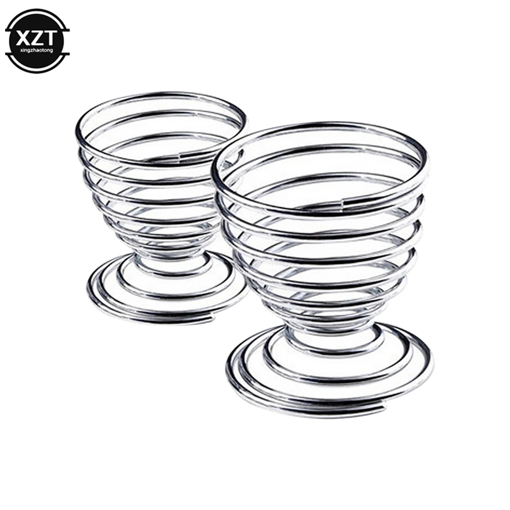 

2Pcs Egg Cup Spiral Boiled Eggs Holder Kitchen Gadgets Breakfast Hard Boiled Stainless Steel Spring Wire Egg Tray Cooking Tool