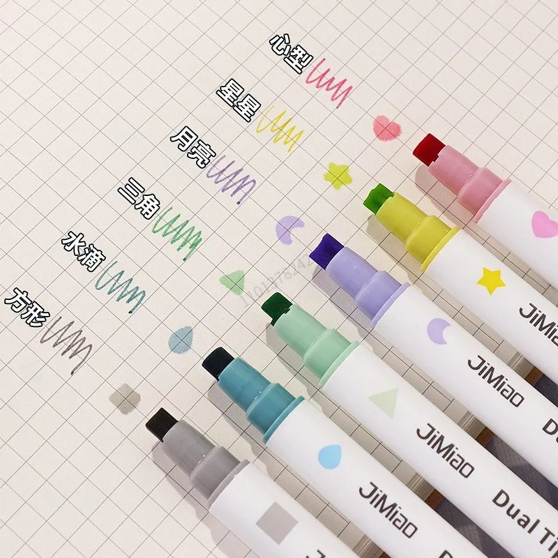 6 Colors Stamp Double Headed Art Markers Highlighter Pen Star/Heart/Moon/Drop/Square for Scrapbook Diary Poster Christmas Card 3