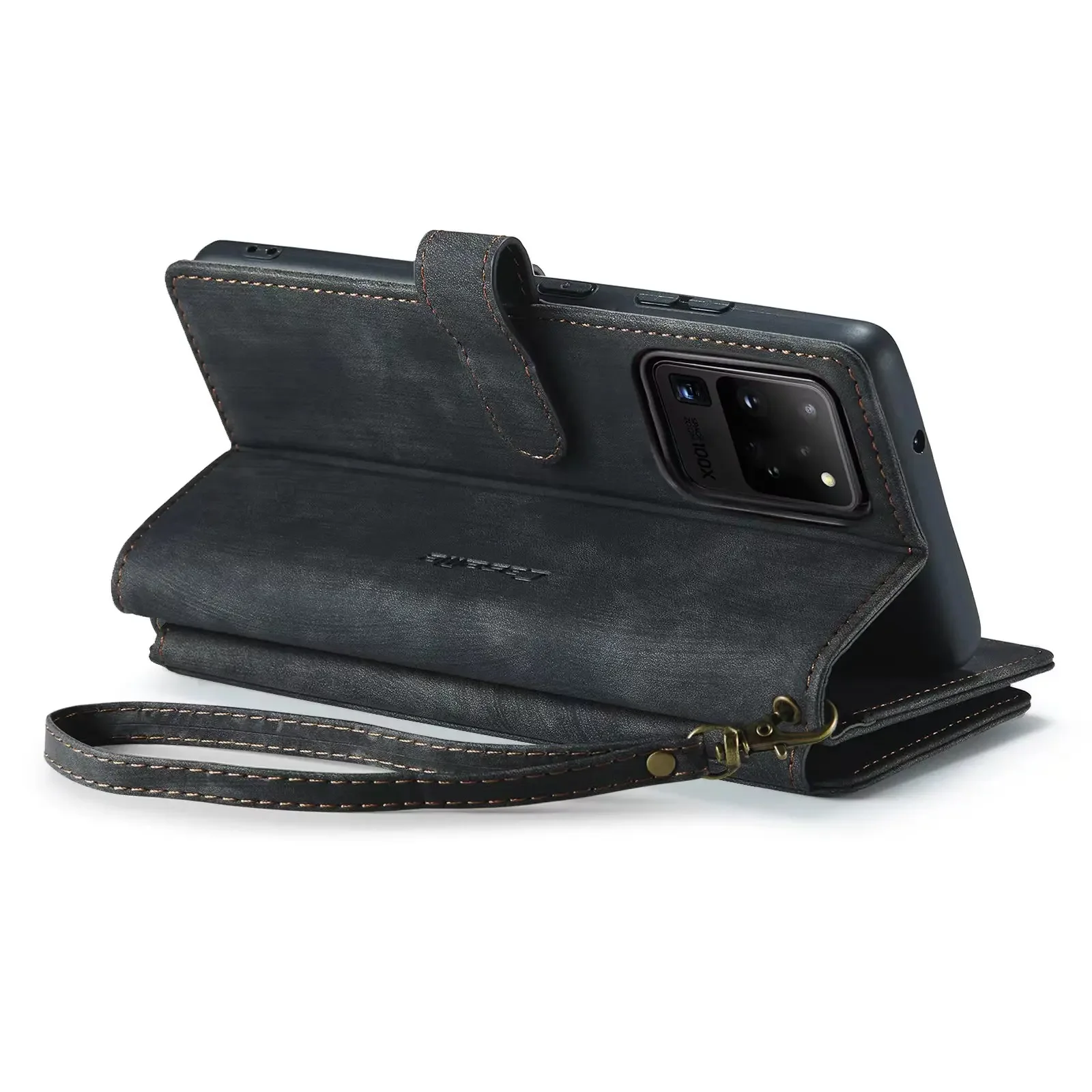 Retro Zipper Wallet Case For Samsung Note 10 Plus Note 20 Ultra Anti-fall Multifunctional Cover Card Slots Coque With Lanyard