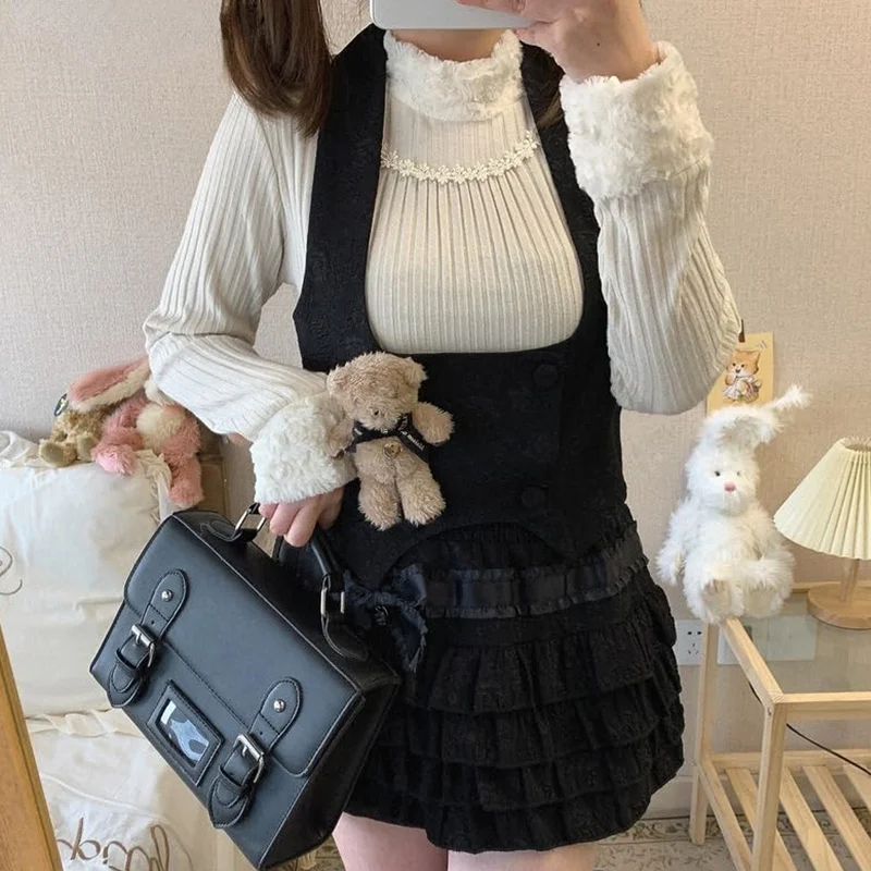 Xingqing Kawaii Lolita Cake Skirt Girls Harajuku High Waist Ruffle Layered Skirts y2k Aesthetic Women Fairycore Skirt Streetwear 3