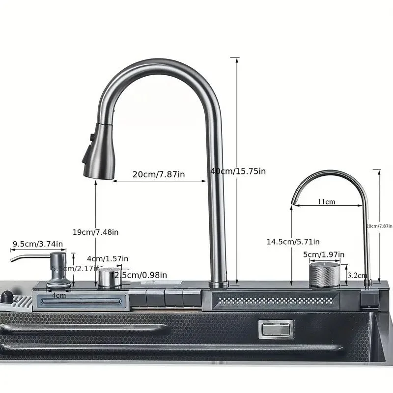 Kitchen Sink With Faucet Digital Display Single Bowl 5 Function Dishwasher Sink Shower Kitchen With Drop Down Faucet