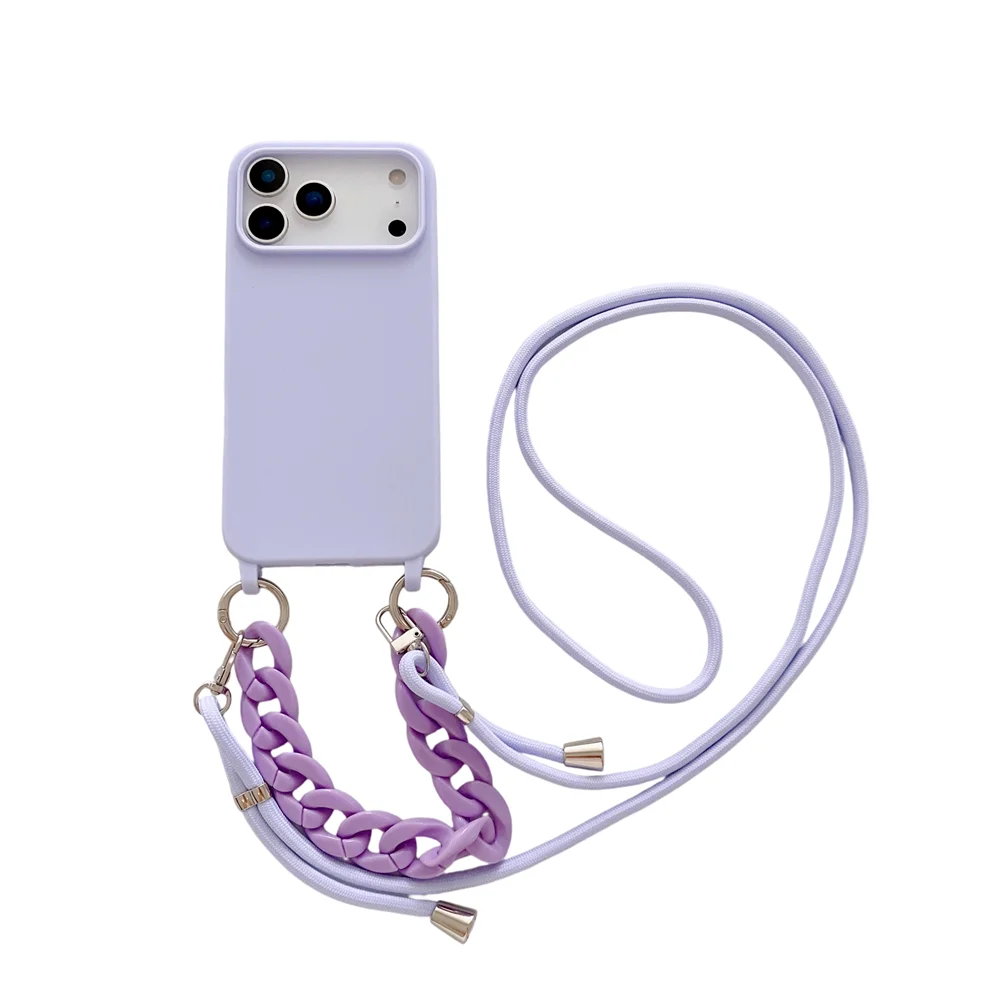 Elegant Crossbody Lanyard Marble Acrylic Chain Phone Case with Soft Matte Finish